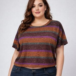 Modcloth Glitter Striped Short Sleeve Top